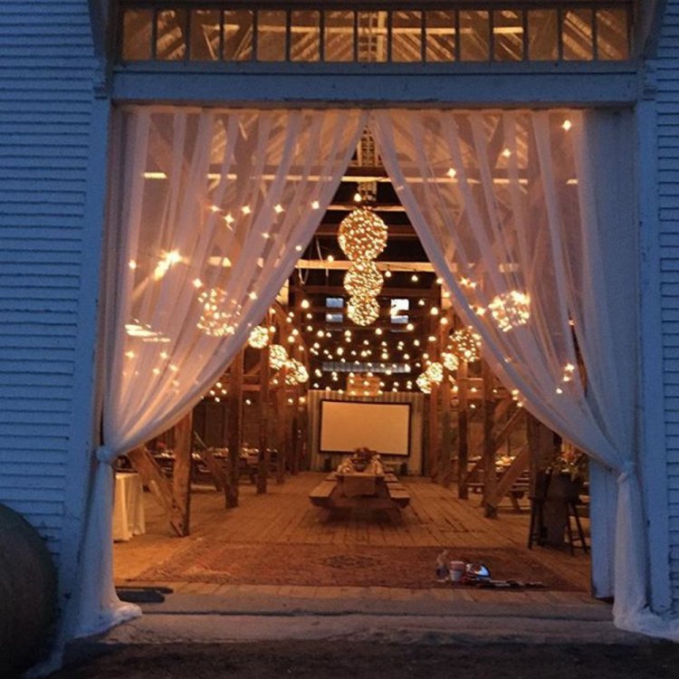 The barn at Wolfe's Neck Farm, decorated for a farm-to-table dinner cooked by Union chef Josh Berry and his staff.