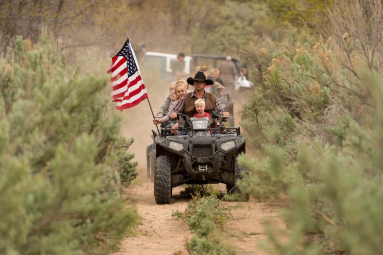 Ryan Bundy rides an ATV into Recapture Canyon north of Blanding, Utah, in May 2014, in a protest against what demonstrators call the federal government's overreaching control of public lands. He was cleared of federal charges in connection with a standoff in Oregon and still faces trial in Nevada.