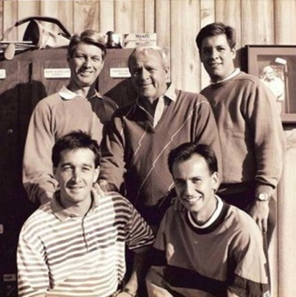 Brett Porath, upper right, is joined by fellow Bay Hill assistant pros Doug Sobieski, right and Kenny Weeks, left. Head pro Jim Deaton is in the upper left. The man in the middle? Arnold Palmer.