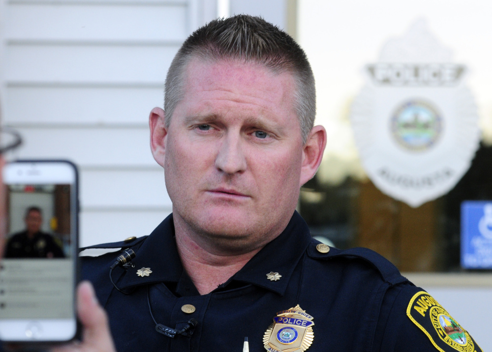 Jared Mills, Augusta's deputy police chief, talks to reporters Tuesday about a missing 3-year old girl, Lenore Wilson, being returned to the police station that afternoon in Augusta. An Amber Alert had issued about her earlier in the day.