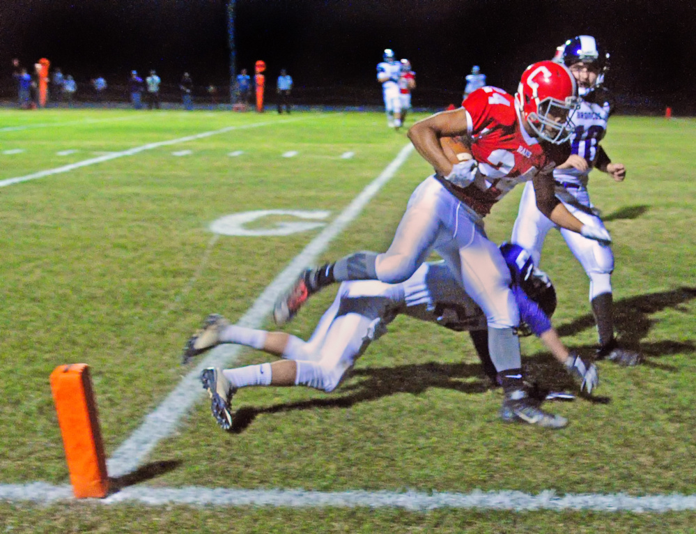 Cony's Jordan Roddy scores a touchdown against Hampden during a Pine Tree Conference B game Friday in Augusta.