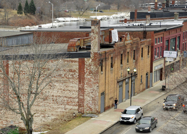 This March 10 photo shows the Colonial Theater, bottom left, which city officials and others hope to revitalize.