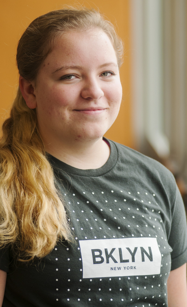 Savannah Green, shown Thursday at Gardiner Area High School, has been honored for her student advocacy work by a national LGBT rights organization. Green said she will be starting a chapter of Gay Straight Trans Alliance soon at the school.