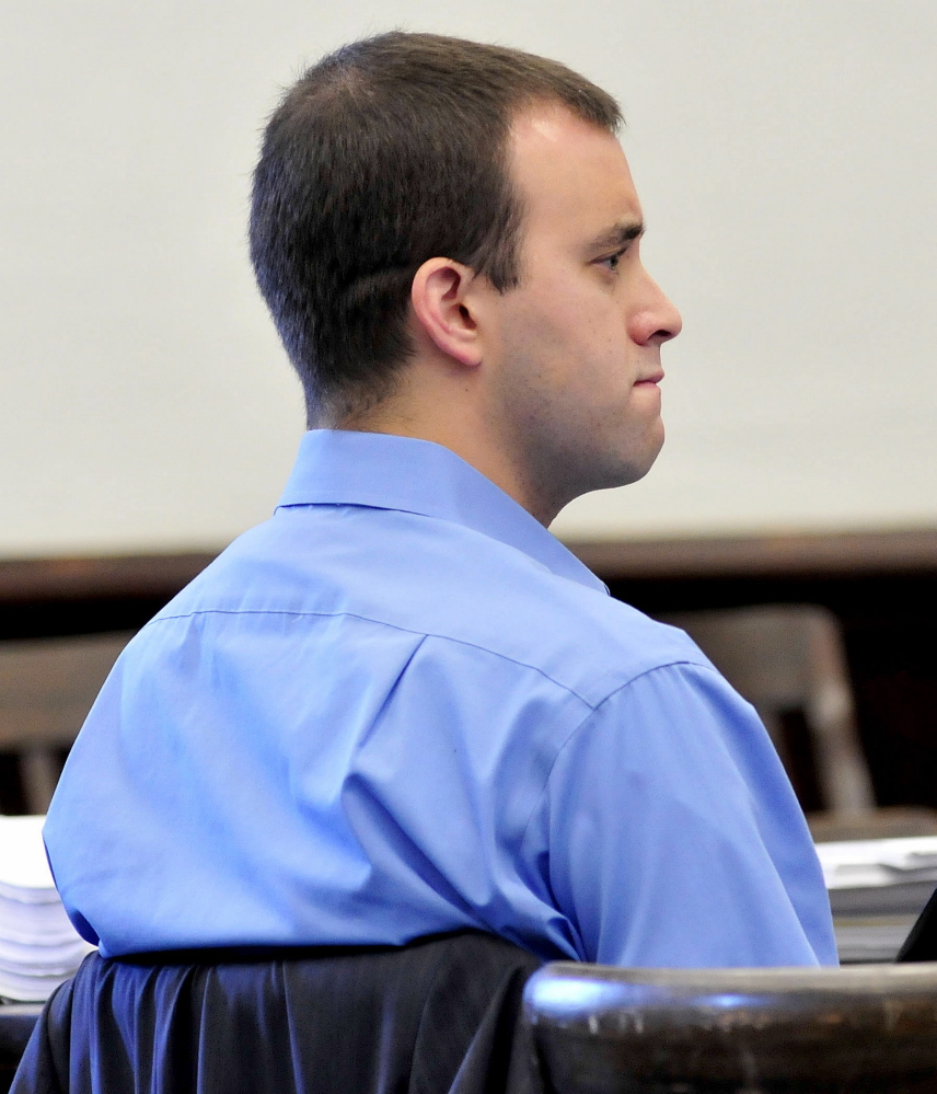 Defendant Andrew Maderios sits during closing statements in his trial on Sept. 4, 2015, in Somerset County Superior Court in Skowhegan. The Maine Supreme Judicial Court has upheld his conviction on charges of aggravated assault and domestic violence assault.
