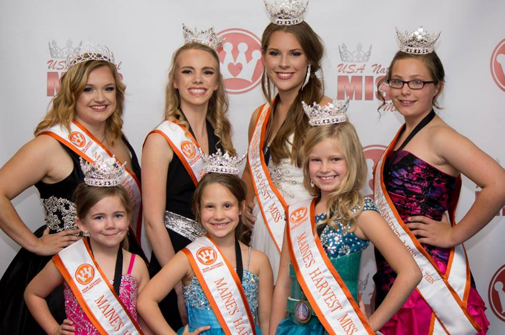 The very first Maine's Harvest Miss Pageant was held Oct. 1 at the historic Lincoln Theater in Damariscotta. The winners, front from left, are Olivia Kelley Powell, Claire Libby and Sarah Goldrup. Back, from left, are Mikele Reynolds, Zoe Grant, Makayla Wilson and Elizabeth Bowman.