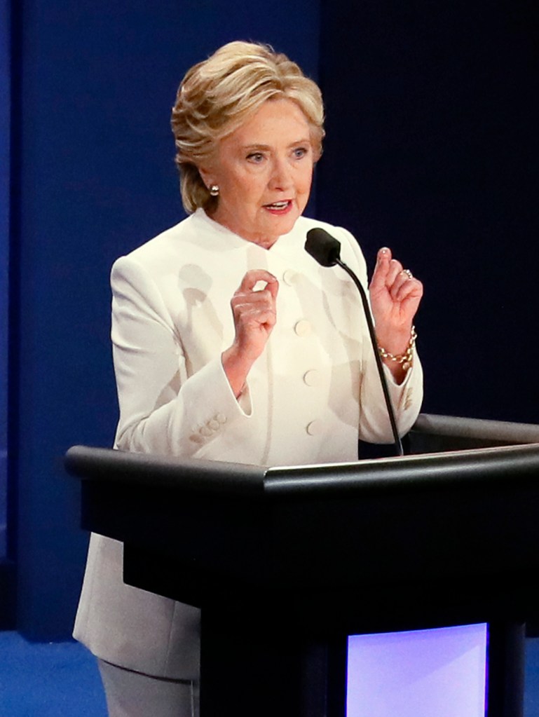 Democratic presidential nominee Hillary Clinton debates Republican presidential nominee Donald Trump during the third presidential debate at UNLV in Las Vegas, Wednesday. 