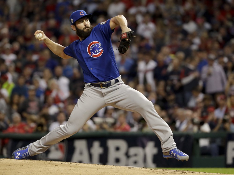 Cubs starting pitcher Jake Arrieta was handed a big lead by Chicago's offense early in the game.
