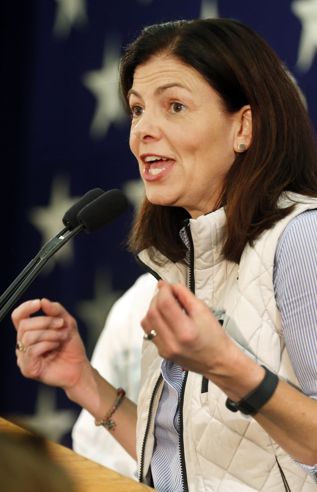 Republican U.S. Sen. Kelly Ayotte speaks to supporters Wednesday morning, Nov. 9, 2016, after telling them her race with Democratic challenger for Senate, Gov. Maggie Hassan was too close to call in Concord, N.H. (AP Photo/Jim Cole)