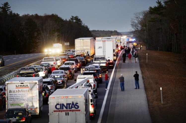 Traffic backed up in Wells on the Maine Turnpike after the fatal crash on Nov. 18.