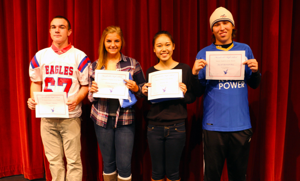 Messaloskee High Schools October Students of the Month, from left, Taylor Doone, Elena Guarino, Emma Ye and Jacob Bernatchez.