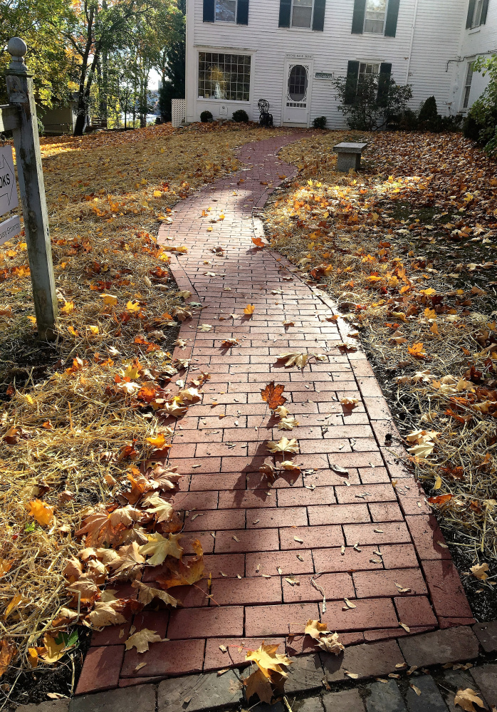 New Brick Path at Wiscasset library joins Used Book Room to sidewalk.