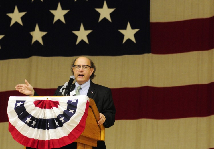 Secretary of State Matthew Dunlap speaks during the Secretary of State Office's Student Mock Election event in October at the Augusta Armory.