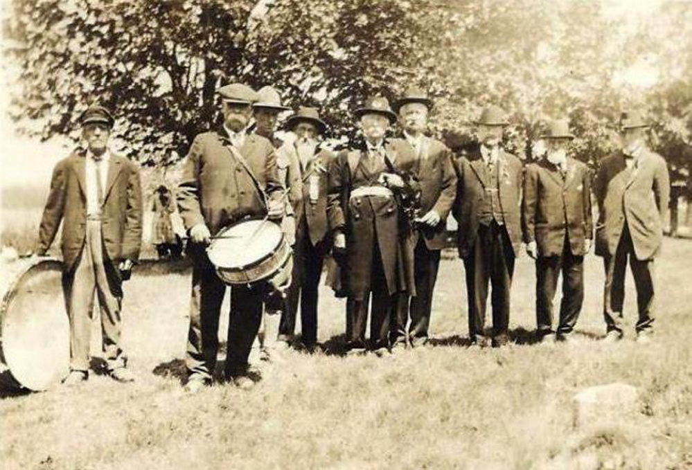 Readfield Civil War veterans at a Memorial Day parade in 1920. From left are unknown, unknown, unknown, Zink Kimball, John M. Williams, William Hackett, George Russell, George Armstrong and William Laughton. There are 48 Civil War veterans buried in Readfield, though not all were living in Readfield at their time of enlistment.