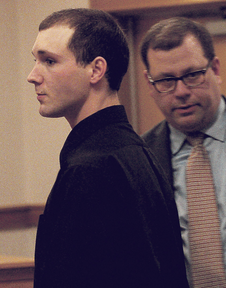 Defendant Alexis Casey, left, charged with class A arson, was arraigned Wednesday in Skowhegan District Court. At right is defense attorney John Martin.