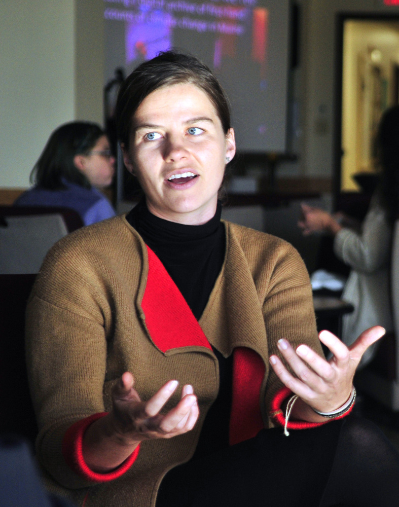 Elizabeth Rush answers questions during an interview Thursday before her climate change presentation at University of Maine at Augusta.