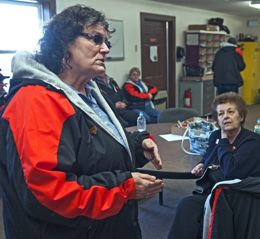 Dorothy Kirk, left, and Charlotte King answer questions during an interview Tuesday at the school bus depot in Gardiner.