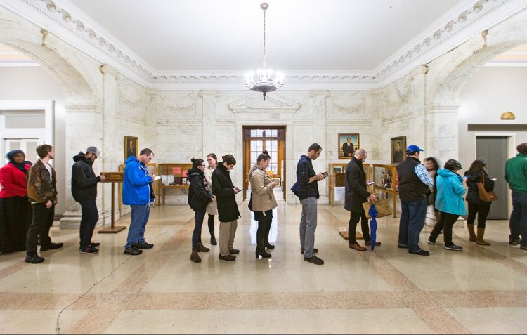Turnout was strong Thursday for the final day of absentee voting at Portland City Hall.
Ben McCanna/Staff Photographer