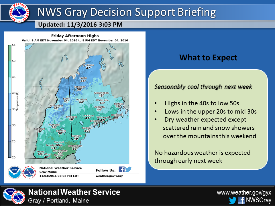 Cool weather all weekend means temperatures only in the 40s to near 50.
