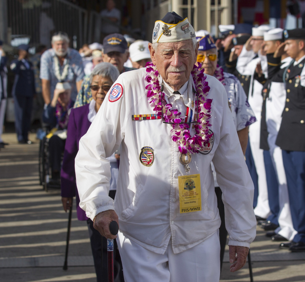 Delton Walling, a survivor of the attack, takes part in the 75th anniversary remembrance Wednesday at Joint Base Pearl Harbor-Hickam.