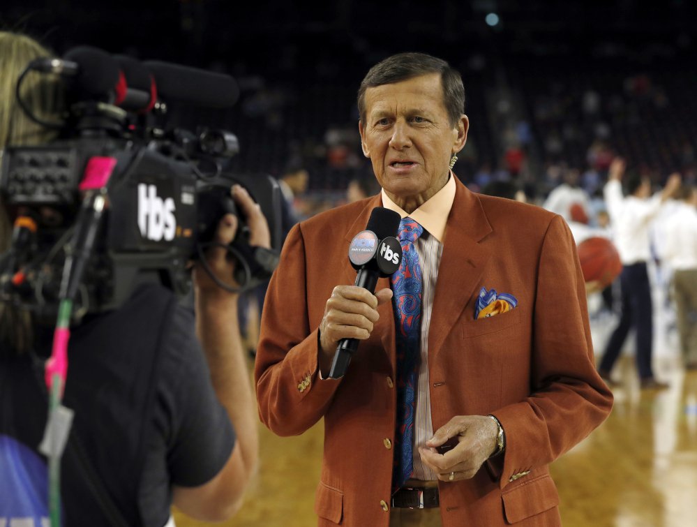 Craig Sager speaks before the NCAA championship game April 4 between Villanova and North Carolina. Sager, the longtime sideline reporter famous for his flashy suits, has died after a batter with cancer, Turner Sports announced Thursday