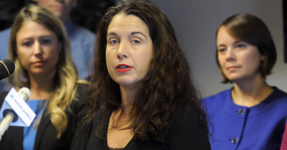 Heather McIntosh discusses arsenic Thursday at a news conference in Augusta about a bipartisan bill to raise arsenic awareness. At left are Rep. Erin Herbig, D-Belfast, and Sen.-elect Shenna Bellows, D-Manchester. McIntosh said she was exposed to arsenic in a well in Blue Hill after having a child.