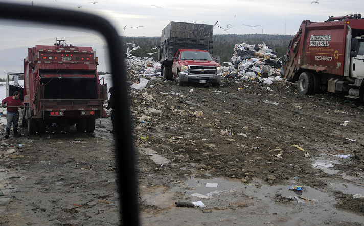 Dump trucks unload in January at Hatch Hill Solid Waste Disposal Facility in Augusta, one of the area places were Pittston could opt to take its trash in the new year.