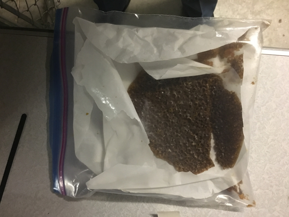 A Maine State Police photo of the drug "shatter," a highly potent derivative of marijuana, that was seized during a traffic stop Monday in Alfred.