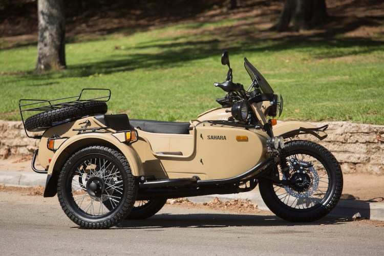 Ural makes several machines for export into the U.S. The sand-colored Gear Up Sahara version, new this year, is ready for desert duty.