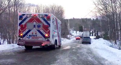 Emergency vehicles converge in Sabbatus, where Maine State Police have blocked off East Ridge Road because of a standoff Wednesday. 