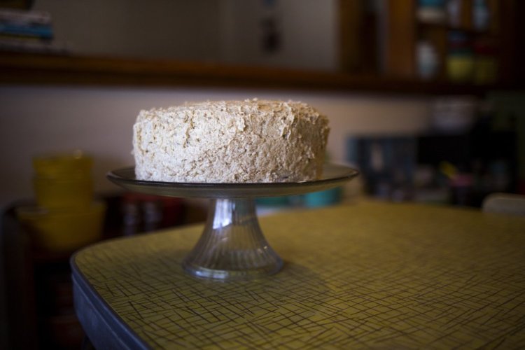 Press Herald writer Gillian Graham paired two recipes from her yard-sale finds to create this cake for her father-in-law's birthday.