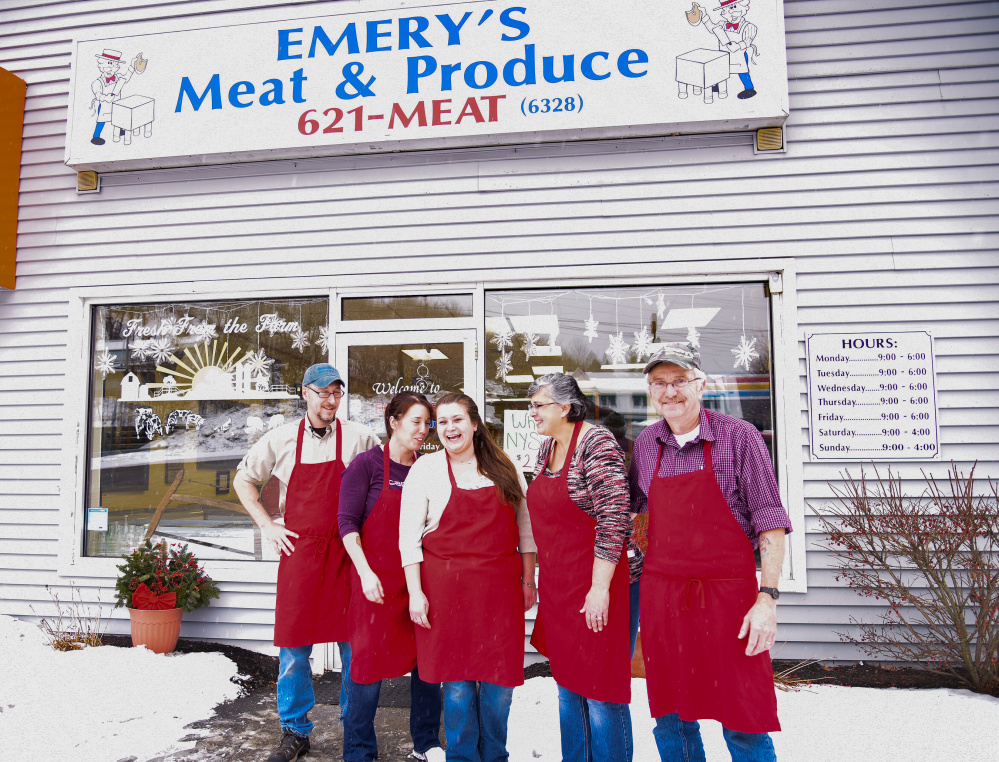 Emery's Meat & Produce, with locations in Gardiner and Newport, will be honored in January by the Kennebec Valley Chamber of Commerce as its Small Business of the Year. Shown here is the staff, left to right, Scott Goodin, Jessica Emery Peavey, Sierra Stevens, Denise Emery and founder Leon Emery.