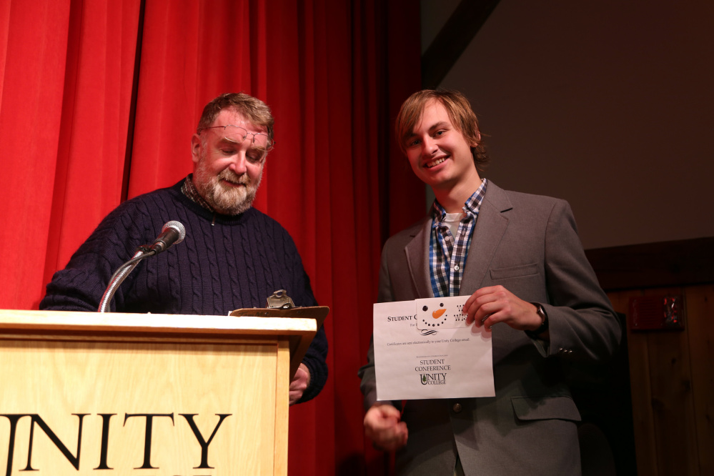 Greg LeClair won the Environmental Stewardship Award for his "YouTube Conservation: Using Modern Media for Saving Wildlife" during the Dec. 14 biannual Unity College Student Conference.