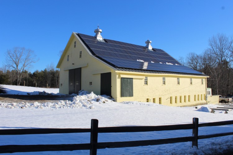 A 36.4-kilowatt grid-tied solar electric array is on the roof of the Wavus Barn at the Wavus Camp for Girls on Damariscotta Lake in Jefferson.