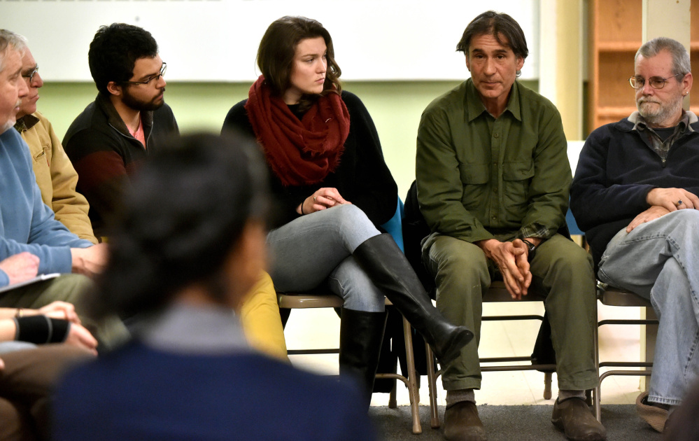 Barry Dana, of Solon, former chief of the Penobscot Nation, speaks about the importance of supporting the "Water is Life" movement in the aftermath of the Standing Rock protests during a discussion at the Waterville Unitarian Universalist Church in Waterville on Thursday.