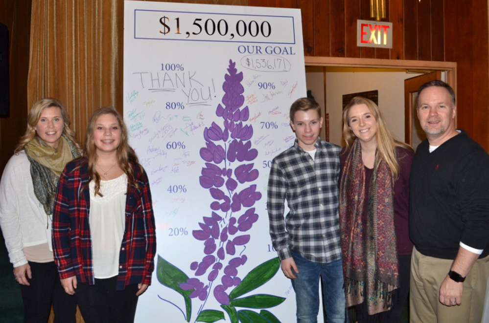 Kennebec Valley United Way Campaign leaders Scott and Laura Fossett and their family announce that $1,536,171 was raised during the 2016 campaign, exceeding a $1.5 million goal. From left are Laura, Natalie, Chase, Hannah and Scott Fossett.