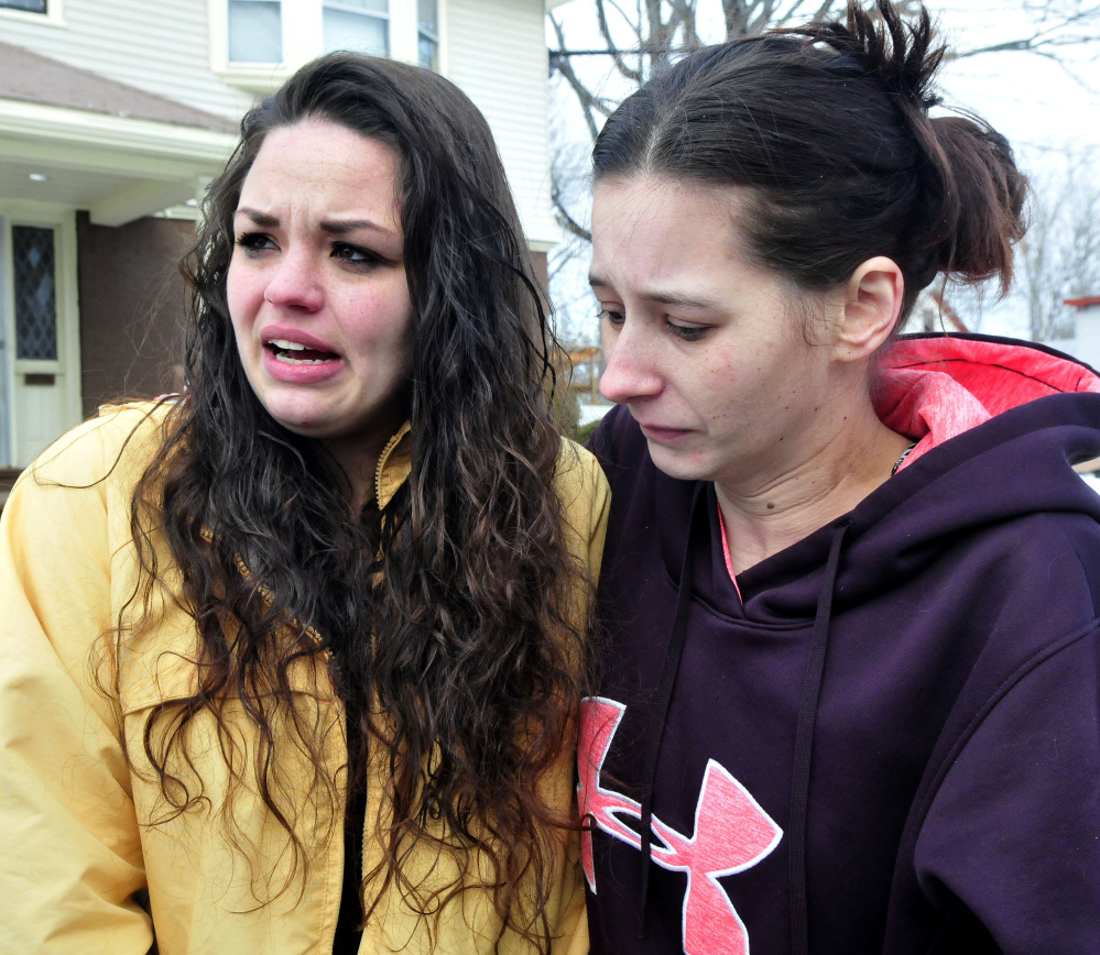 Nicole Fournier, left, the mother of a child with defendant Damien Towers, and Towers' sister Shawna Towers, said they were overjoyed that Damien Towers was released on personal recognizance during a hearing Monday at Skowhegan District Court on charges related to the robbery at the Skowhegan Rite Aid pharmacy.