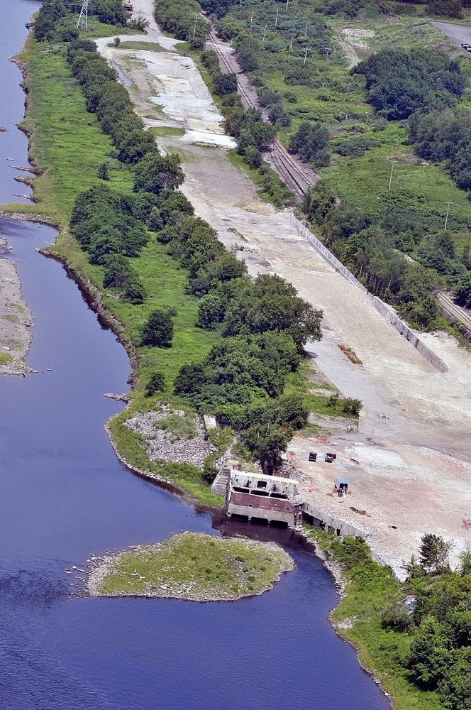 This July 2010 aerial photo shows the site where a paper mill used to be on the east side of Kennebec River in Augusta. The city took over the site in 2009 and renamed it Kennebec Lockes.