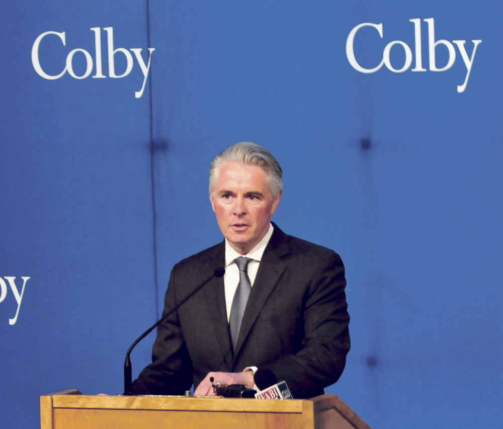 Colby College President David Greene, seen here speaking in December 2015, released a statement over the weekend saying President Donald Trump's recent executive order "has focused our attention on those among us who might be adversely affected by this change in policy."