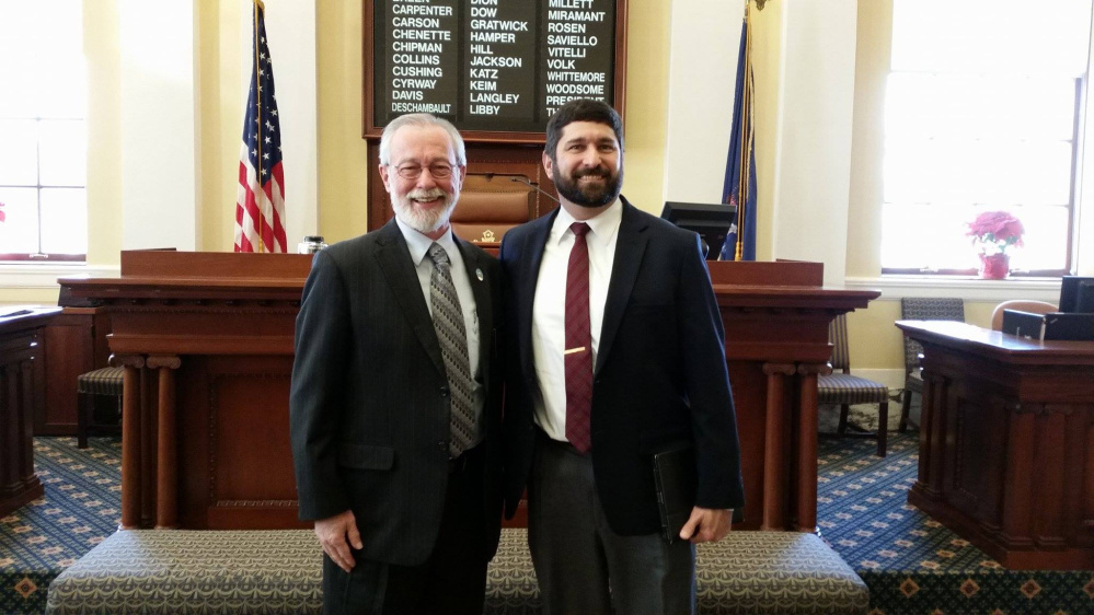 Sen. Rodney Whittemore, left, with Tom Dubois of New Portland. Dubois served as Pastor of the Day Jan. 17 at the State House.