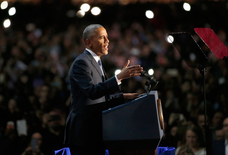 President Obama speaks to the crowd of thousands in his hometown of Chicago.
Associated Press/Nam Y. Huh
