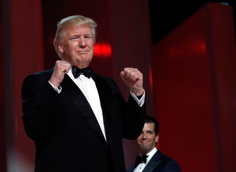 President Trump acknowledges the crowd at the Liberty Ball on Friday in Washington. 