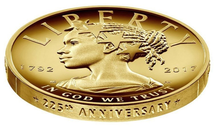 This undated handout image provided by the U.S. Mint shows the design for the 2017 American Liberty 225th Anniversary Gold Coin.  