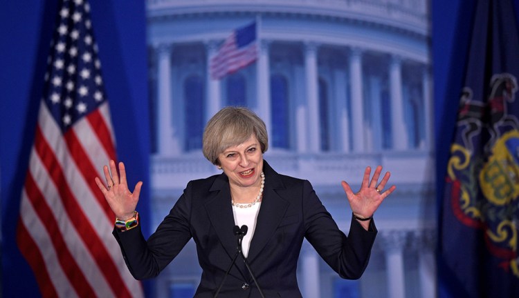 Britain Prime Minister Theresa May arrives to speak at the "Congress of Tomorrow" Republican conference in Philadelphia Thursday. She has strong reasons for wanting her relationship with the Trump administration to work.