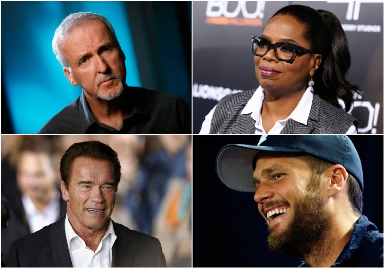 From top, director James Cameron; TV personality Oprah Winfrey; Patriots quarterback Tom Brady; actor and former California Gov. Arnold Schwarzenneger.