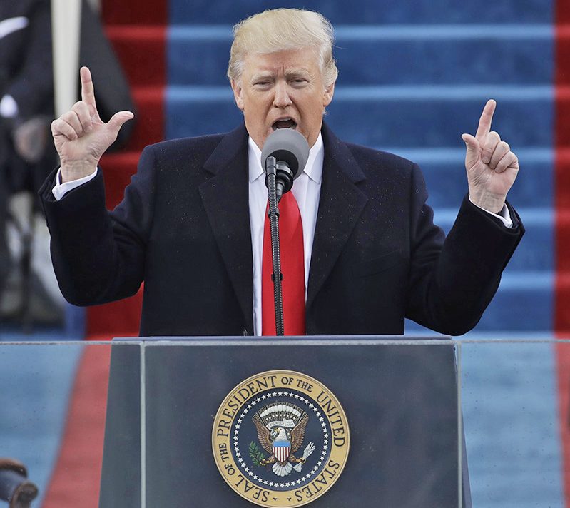 President Trump delivers his inaugural address after being sworn in on Jan. 20, 2017.