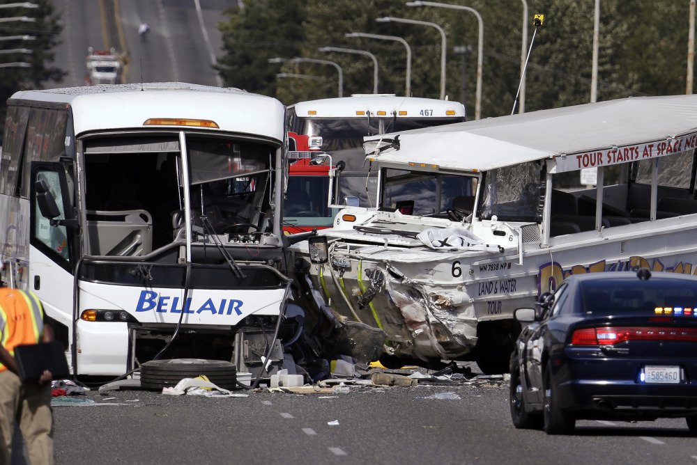 A duck boat and a charter bus collided in Seattle in 2015, killing five college students. Afterward, Ride the Ducks of Seattle said it stopped using its older "stretch ducks" and added road cameras and a second worker to narrate tours.