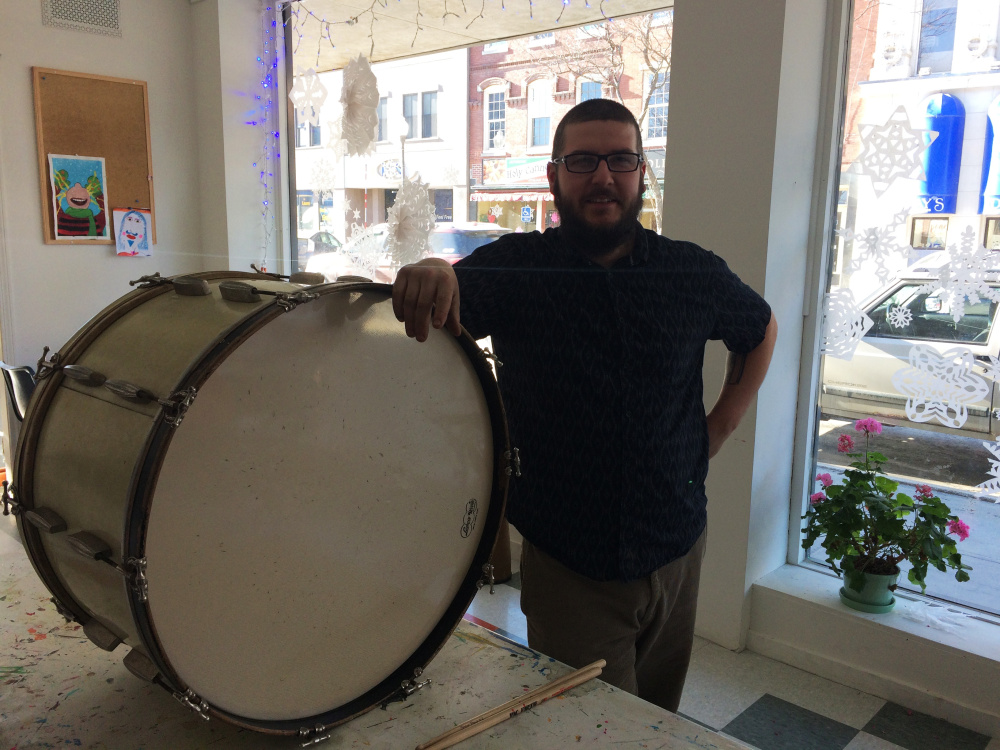 Ben Bowman, drum instructor at Snow Pond Music Community School, at Common Street Arts in The Center building in downtown Waterville.