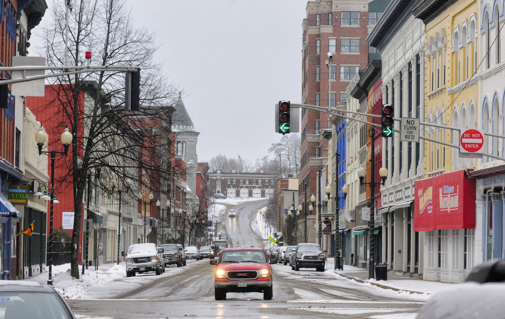 This Tuesday photo shows the one-way northbound traffic on Water Street in downtown Augusta. Augusta City Council on Thursday will discuss whether it makes sense to allow two-way traffic on that part of the street.