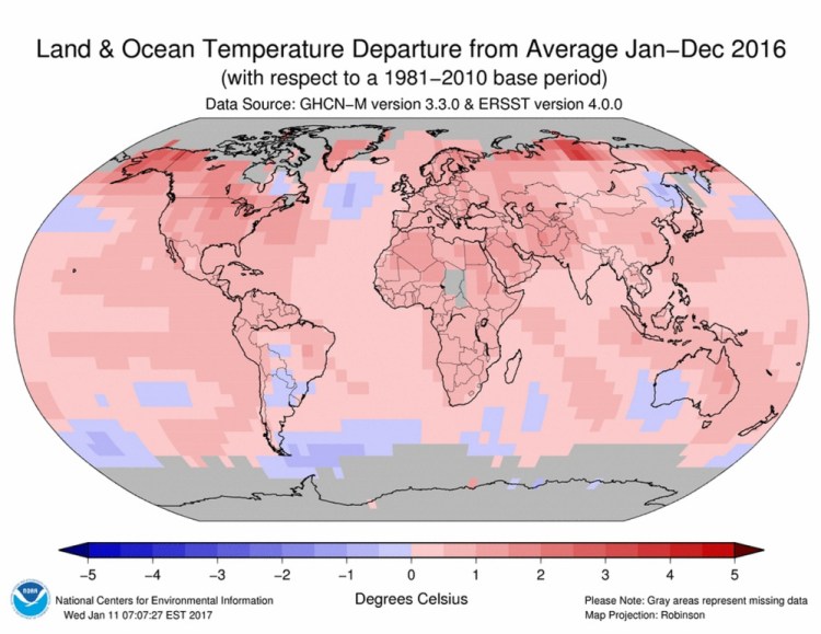 Land and ocean temperature has continued to rise in recent years, according to the National Oceanic and Atmospheric Administration.