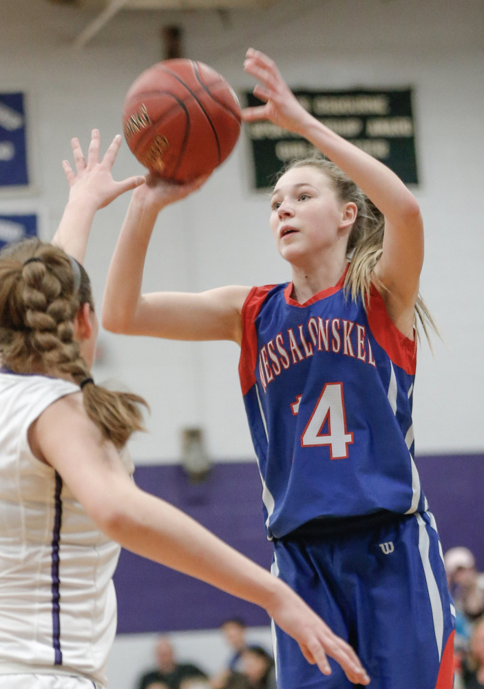 Messalonskee freshman Gabrielle Wener shoots a 3-pointer during a game against Waterville on Friday night.